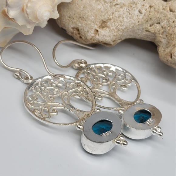 Natural Blue Quartz Topaz Stones Silver Earrings - Picture 2 of 8